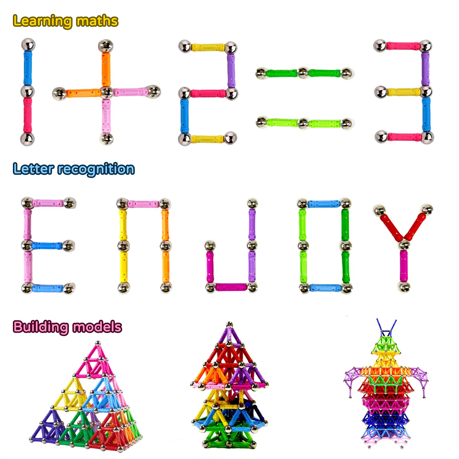 Construction Magnétique Enfant 170pcs, Set de Jouets Magnétiques pour Enfants 6 Ans+, Jeux de Bâtons Magnétiques Puzzle 3D pour Entraînement Cérébral Cadeau pour Fille Garçon