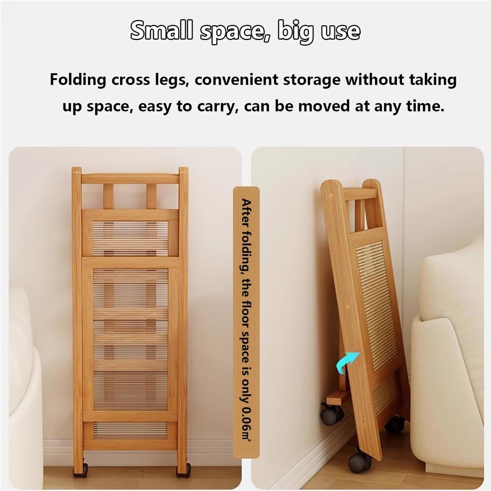 Camarera para Bebidas De Madera Plegable, Carrito con Ruedas, Portátil Y Multifuncional, Ideal como Carrito De Servicio para Cocina, Comedor, Sala, Bar, Terraza(B,57x43x32cm)