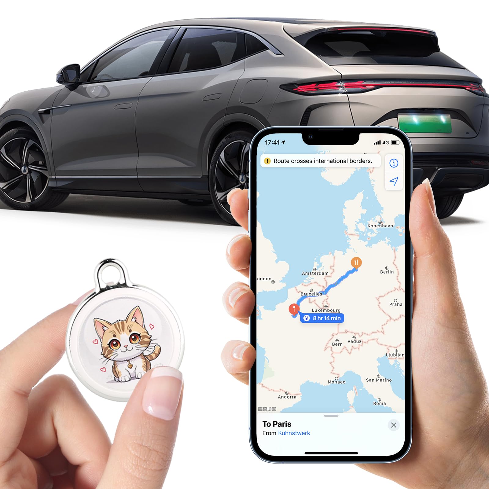 GPS Tracker for Vehicles - Real-Time Tracking Device with Global Coverage for Cars, Kids, Cats, and Dogs - No Subscription, Monthly Fees, or SIM Card Required ?Cat Style?