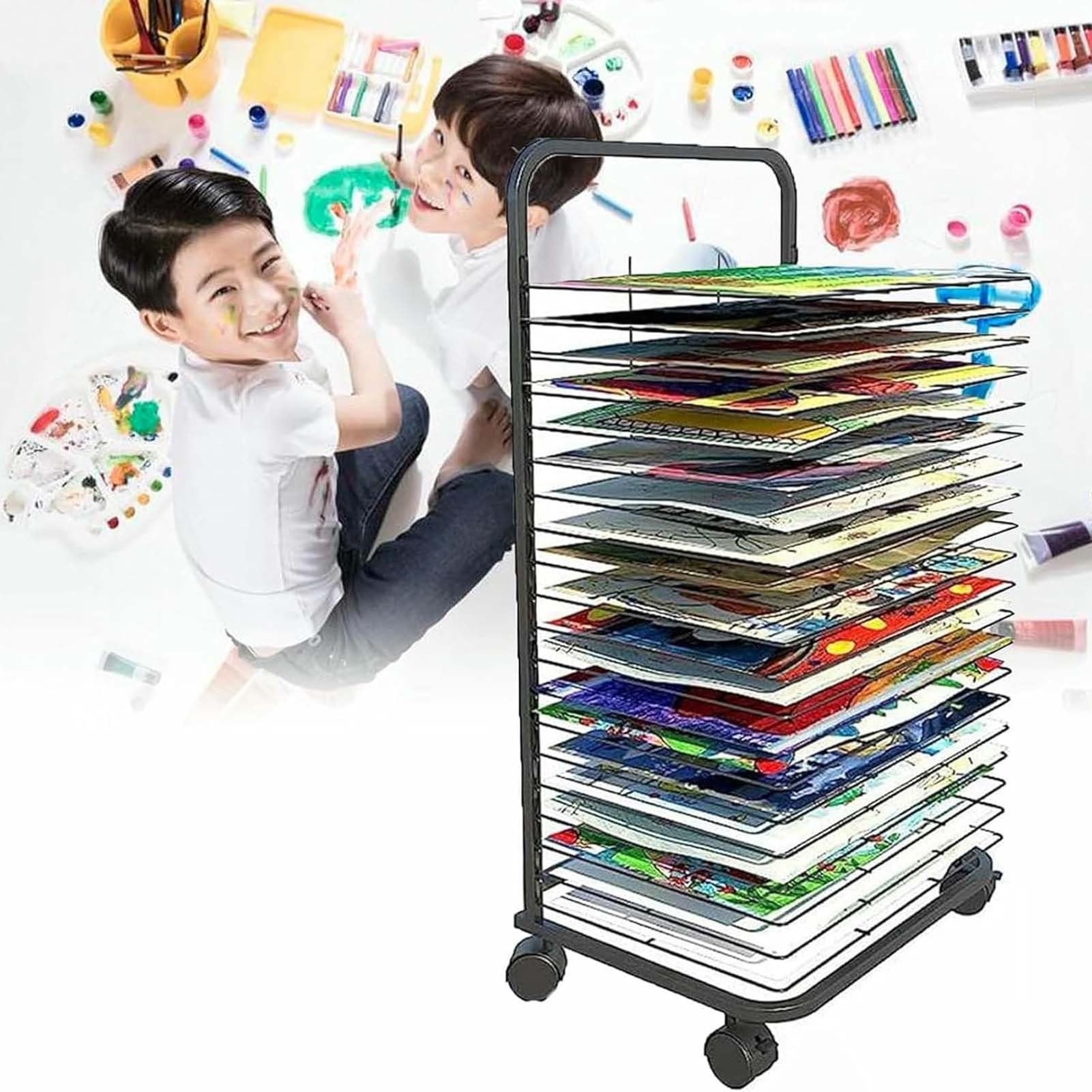 THEGA Art Drying Rack - Steel Art Drying Racks With Wheels, Multi-Layer Mobile Craft Shelves For Classroom Schools And Art Studios, Solid And Flexible Painting Drying Solution