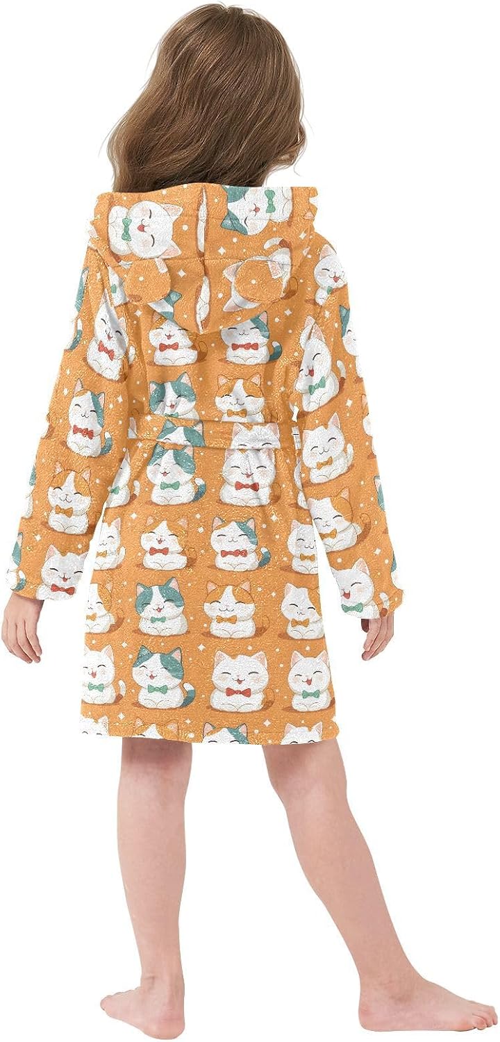 senya Orange Cat Cute 1 Toddler Hooded Bathrobe Kids Soft Plush Bath Towel Robes for Boys Girls 2-12 Years