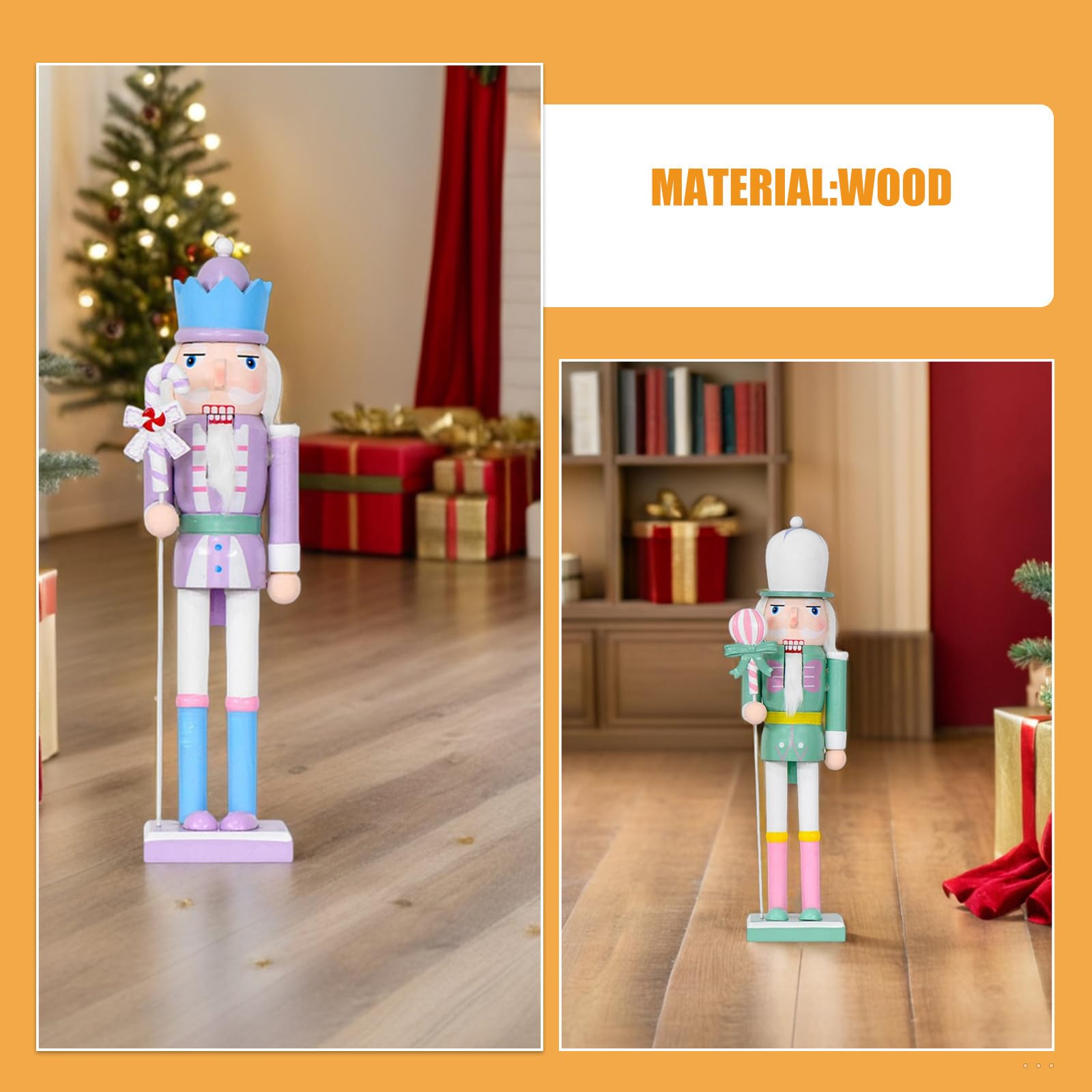 2 Pezzi Schiaccianoci Natalizio in Legno Color Pastello Decorazione Vivace per Tavolo Design Festivo per Addobbi di Natale e Feste in Casa