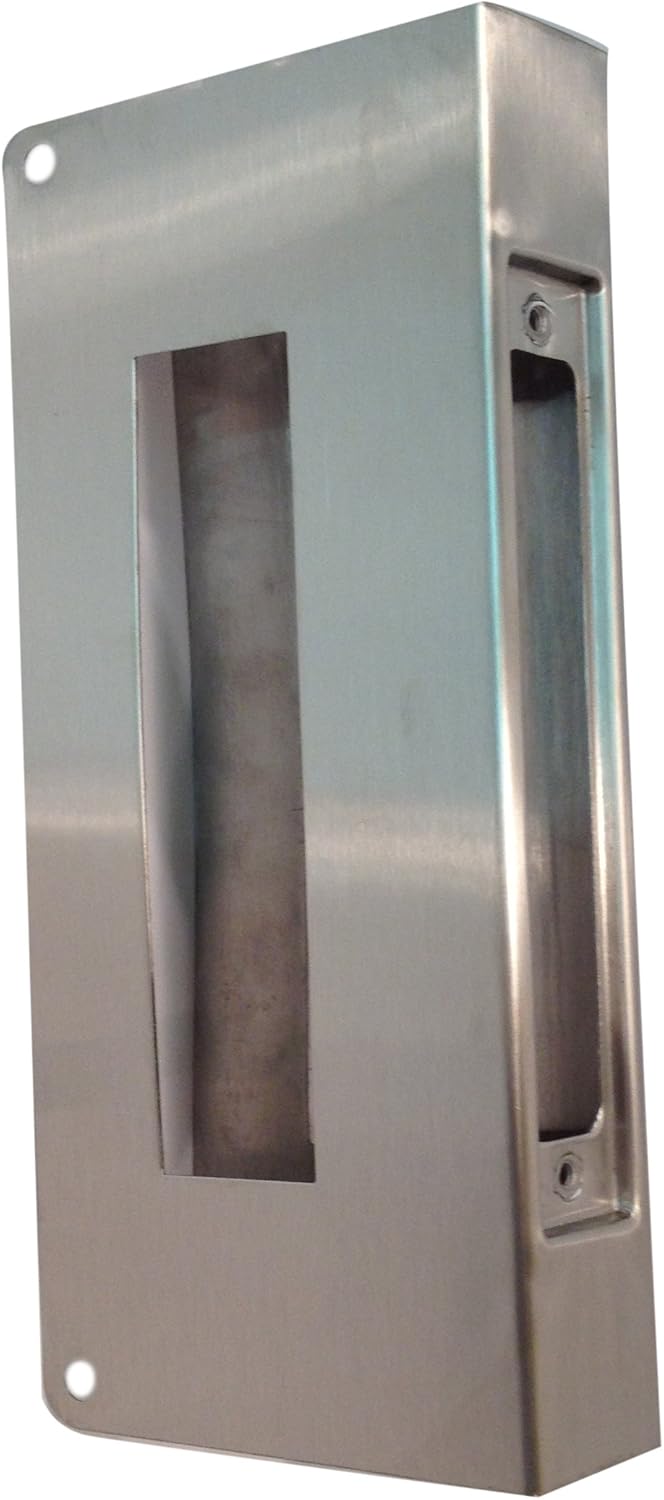 Don-Jo 514-CW 22 Gauge Stainless Steel Mortise Lock Wrap-Around Plate, Satin Stainless Steel Finish, 5 Width x 12 Height, for 86 Cut-Out