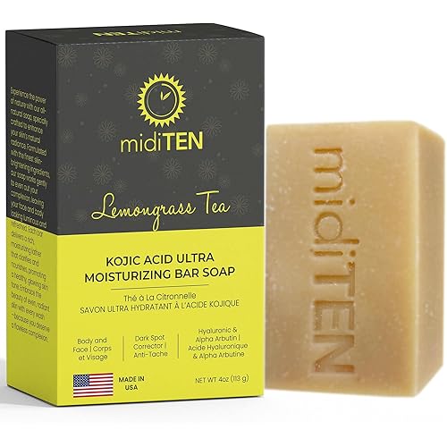 Kojic Acid Dark Spot Corrector Bar Soap – With Alpha-arbutin, Hyaluronic Acid, Coconut Oil, Lemongrass Oil – For All Skin Types – Ultra Moisturizing – All-Natural Ingredients (4OZ)