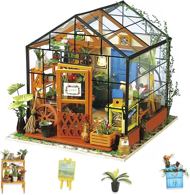 Rolife DIY Wooden Dollhouse Miniature 3d Greenhouse Kit Craft Kits For Adults Birthday for Women and Girls (Cathy's Flower House)