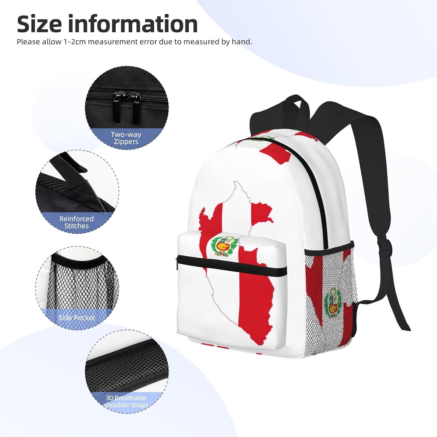 Peru Flag Map Backpack Large Sports Bag, Best for Basketball, Soccer, Volleyball, Swim, Gym, Travel