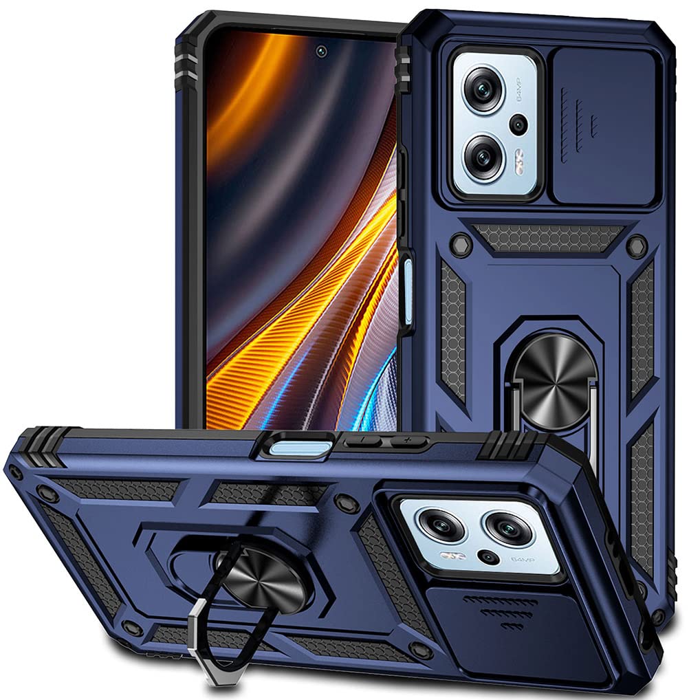Custodia Per Xiaomi Poco M4 Pro 4G | Scorrevole Con Protezione Fotocamera | Anello 360° E Supporto | Blu