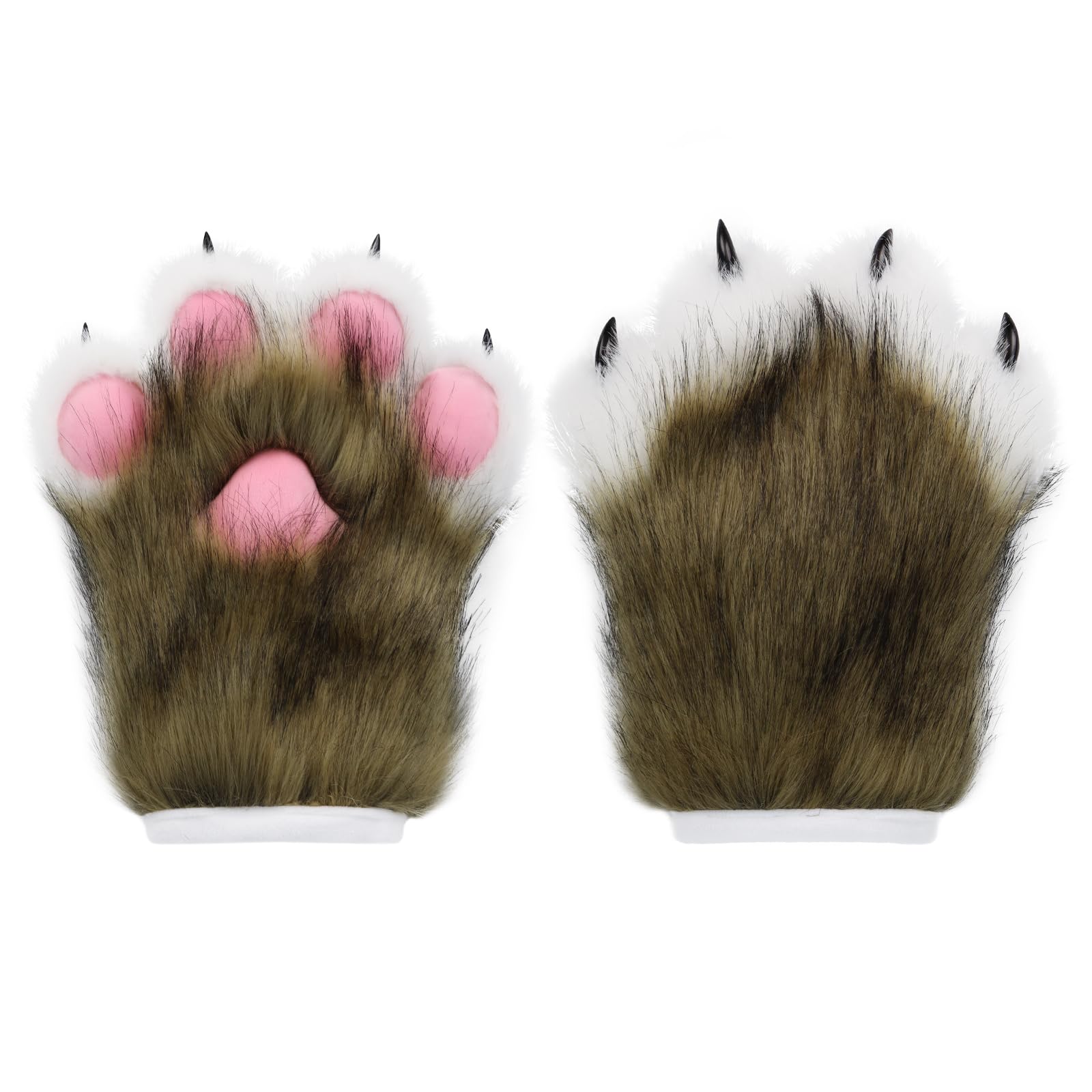 HAOAN Furry Faux Fur Fox Cat Paws Gloves Animal Fursuit Mittens Halloween Christmas Cosplay Costume Props