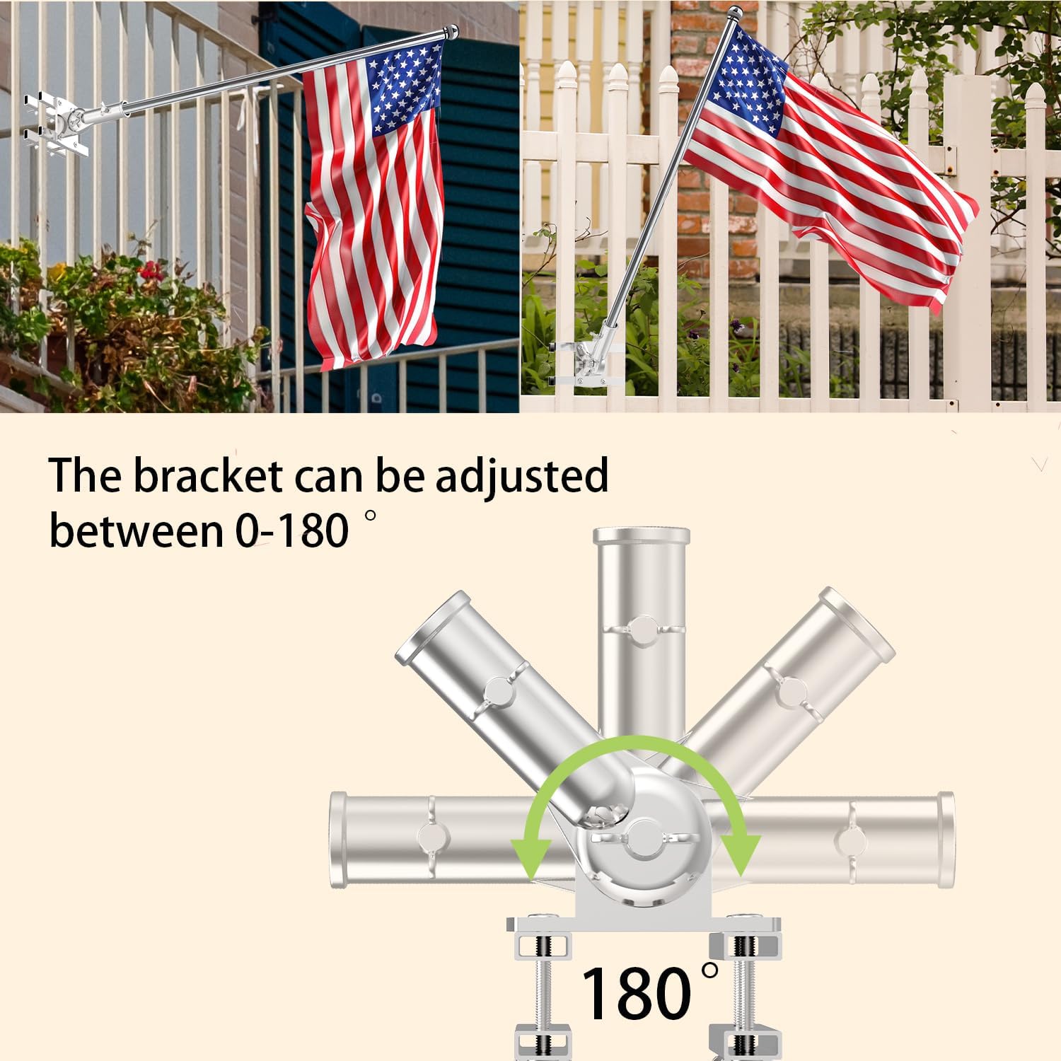 No-Drill 316 Stainless Steel Flagpole Holder – Ideal for Balcony & Deck Railings, Fits 1-Inch Flagpoles on Round or Square Vertical Rails - Perfect for Porches & Fence Rails