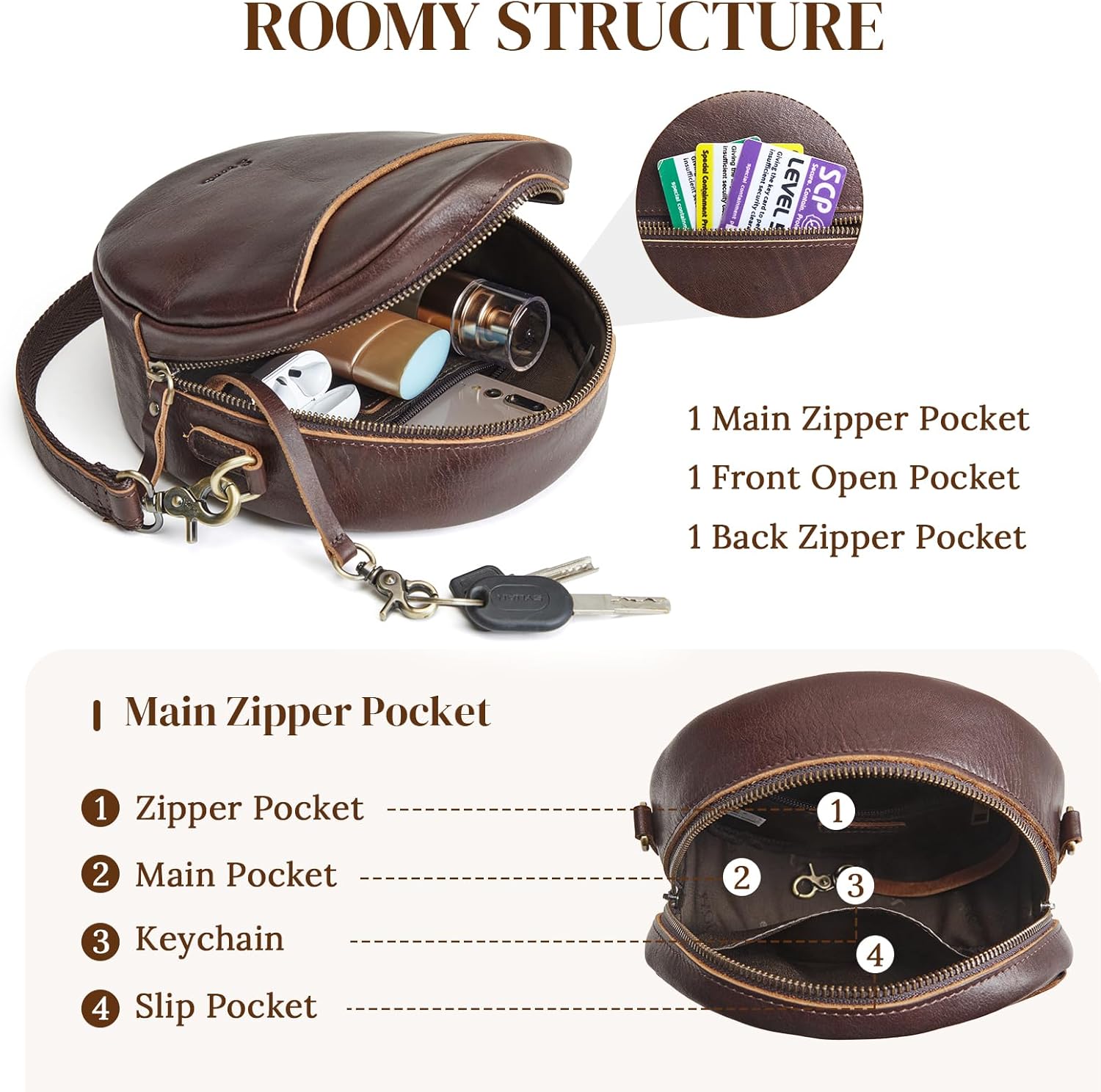 S-ZONE Leather Crossbody Bags for Women Trendy Circle Cross Body Shoulder Bag Designer Round Purses - Image 4