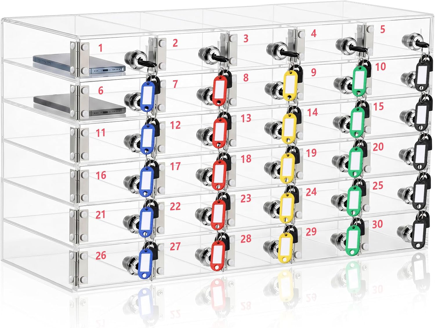 Novabright 30 Slot Cell Phone Locker Box with Individual Locks, Acrylic