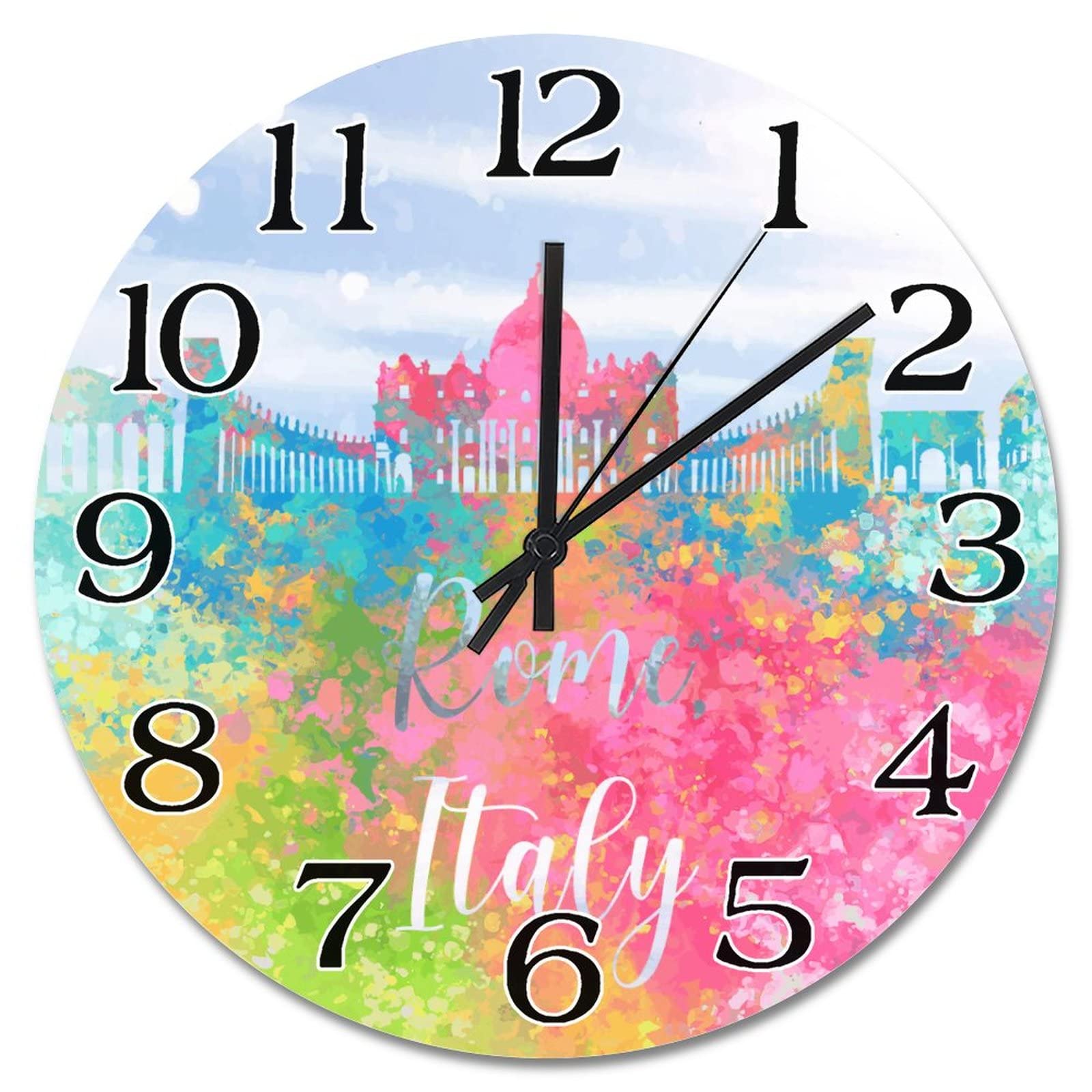 Horloge murale en bois skyline Rome avec paysage urbain pour déco moderne