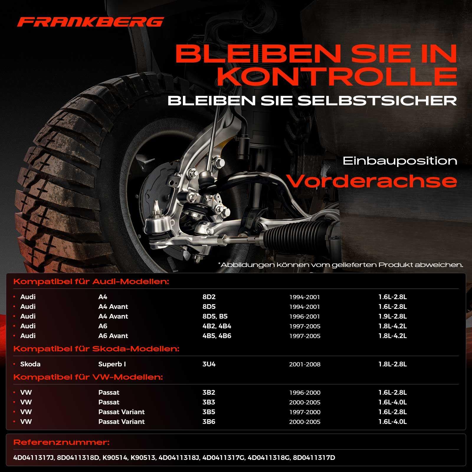 Frankberg 2x Koppelstange Vorderachse Kompatibel mit A4 Avant 8D5 B5 1.6L-2.8L 1994-2001 A6 4B2 C5 1.8L-4.2L 1997-2005 P.a.s.s.a.t 3B2 1.6L-2.8L 1996-2000 Replace# 4D0411317G