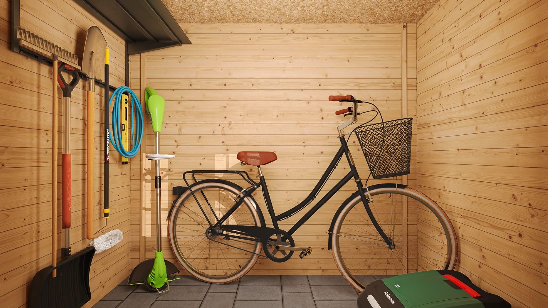 TIMBELA M310C Drewniany domek ogrodowy – szopa ogrodowa z drewna, szer. 239 x dł. 142 x wys. 200 cm / 2,63 m², szopa na rower, wodoodporny dach