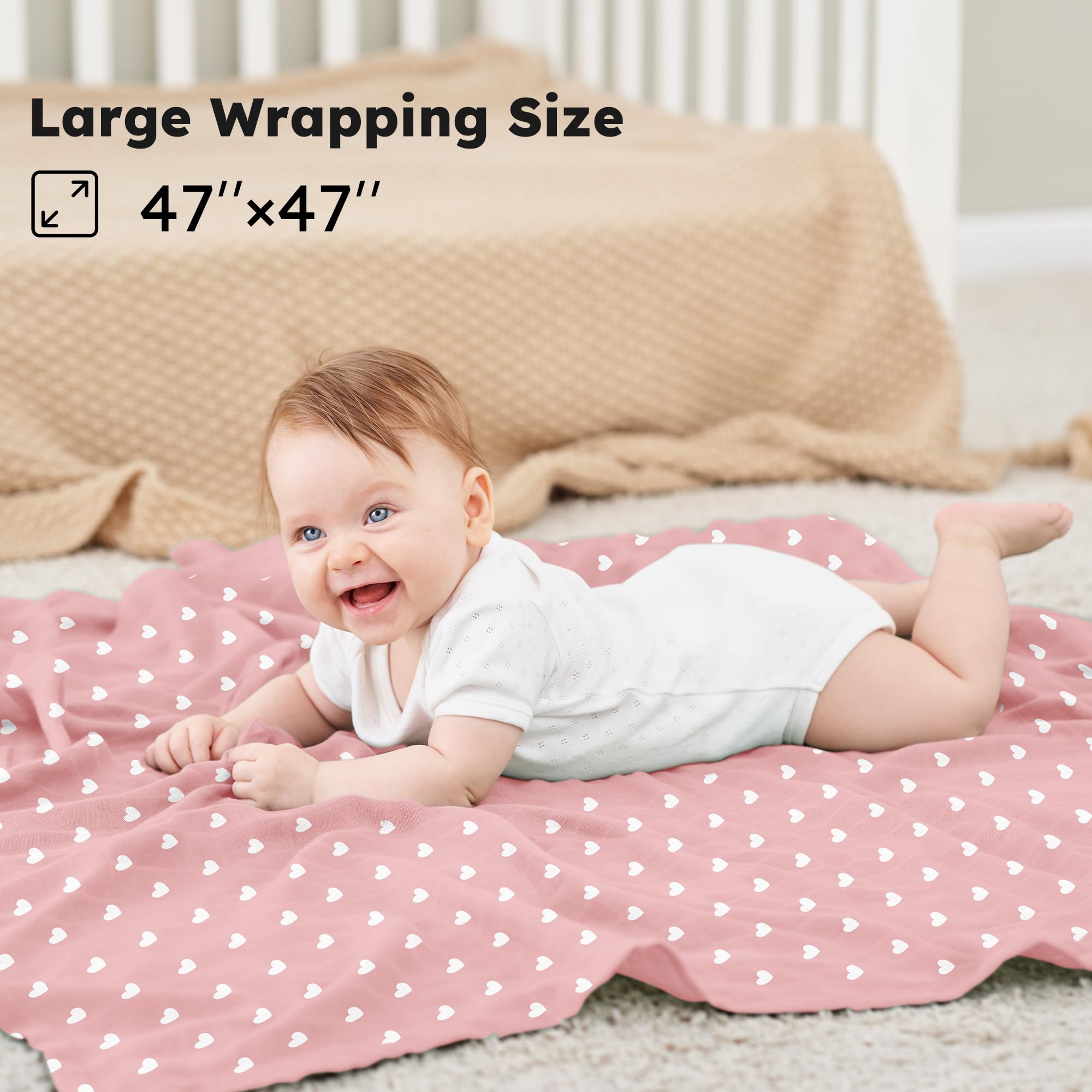 Yoofoss Couverture d’Emmaillotage pour Bébé Lot de 4 Langes de Gaze de Coton et Bambou 120x120 cm pour l’Emaillotage Couche Plaid Gigoteuse Couverture Serviette Bavoir