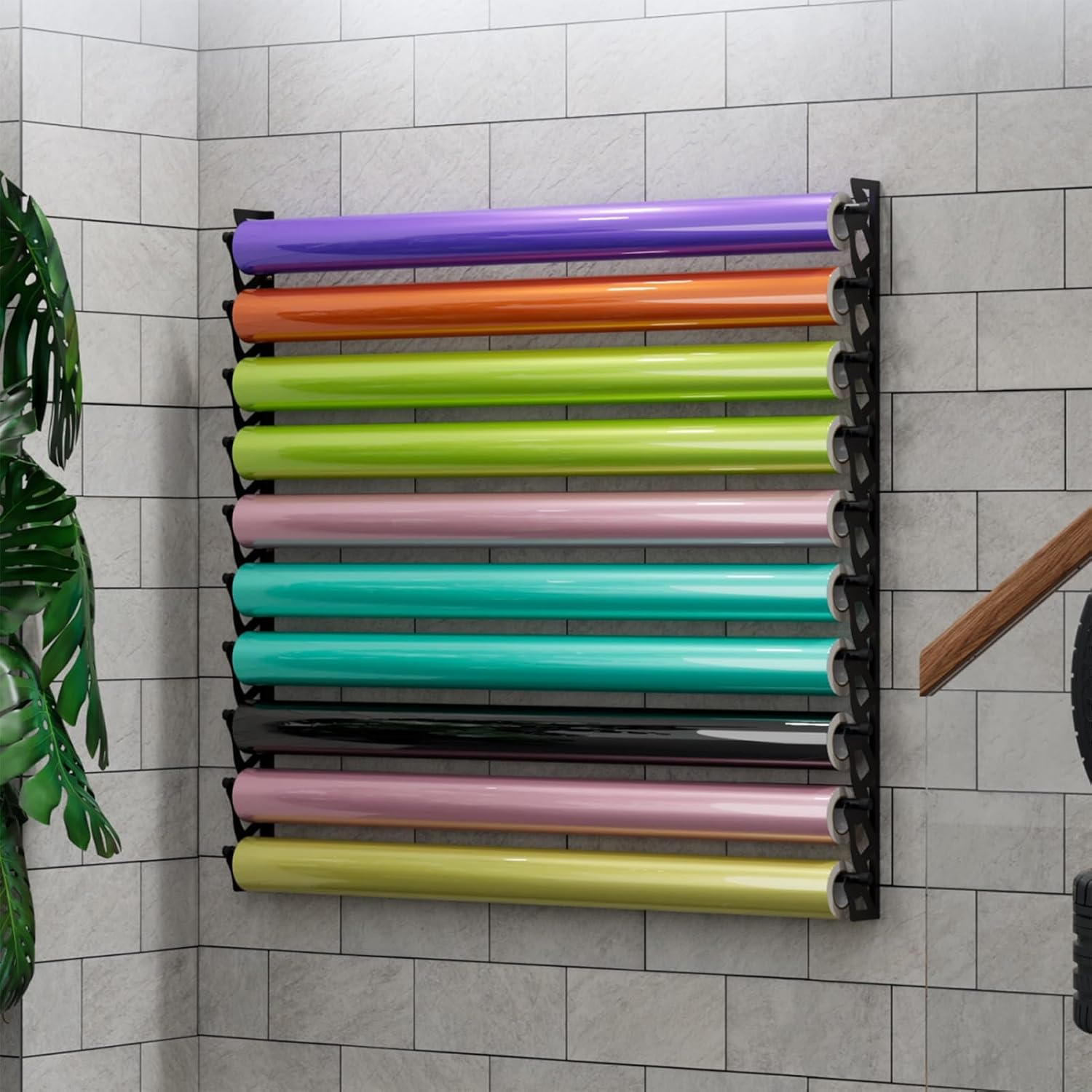 10 Roll Car Vinyl Wrap Holder, Wall Mounted Storage Rack for Garage Workshop, Metal Vinyl Display Rack for Car Wrap Material, Transfer Paper Tape, Wallpaper, Window Film, Fabric Rolls