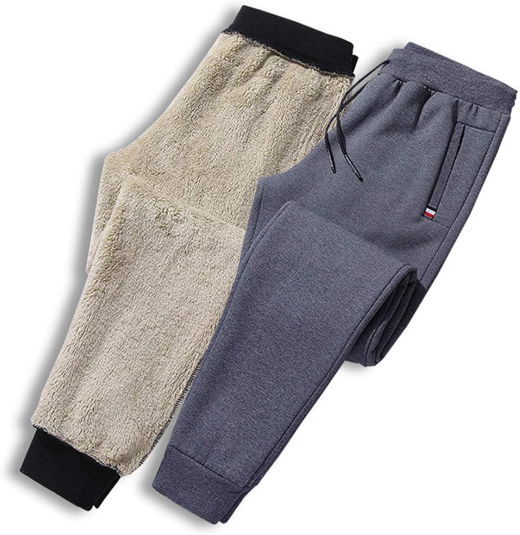 Flygo Men's Warm Fleece Pants Sherpa Lined Active Running Camping Sweatpants