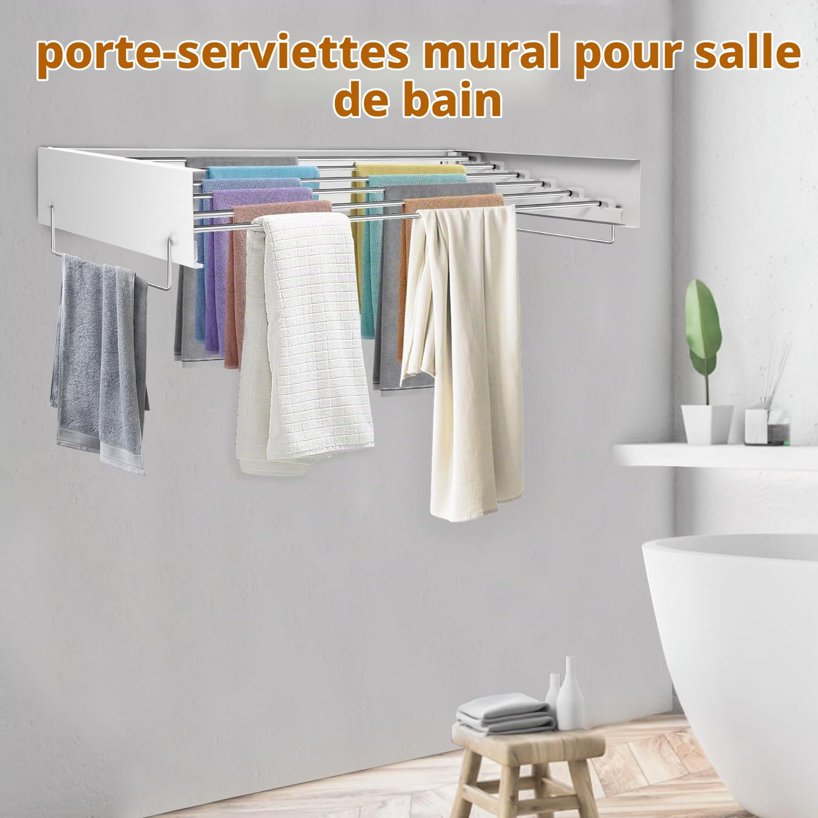 Sèche-Linge Mural Pliable Linge Rétractable 6 Barres 100 cm Blanc