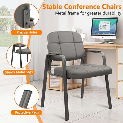 Miniatura 6 de CLATINA Silla de recepción de oficina con reposabrazos acolchado de cuero regenerado, silla ergonómica para sala de espera, vestíbulo, reunión,