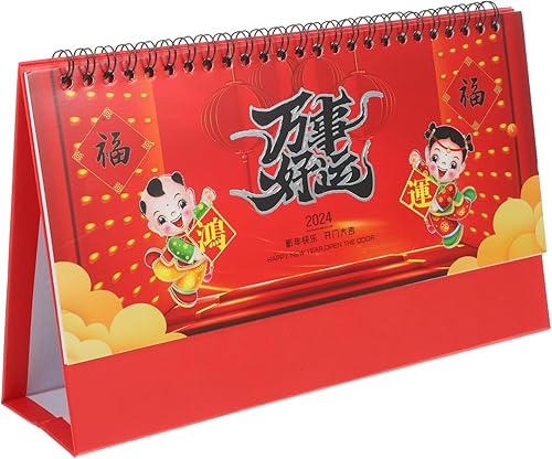 NUOBESTY Calendario chino de escritorio 2024, calendario del año del dragón, calendario de escritorio chino lunar en espiral, calendario para