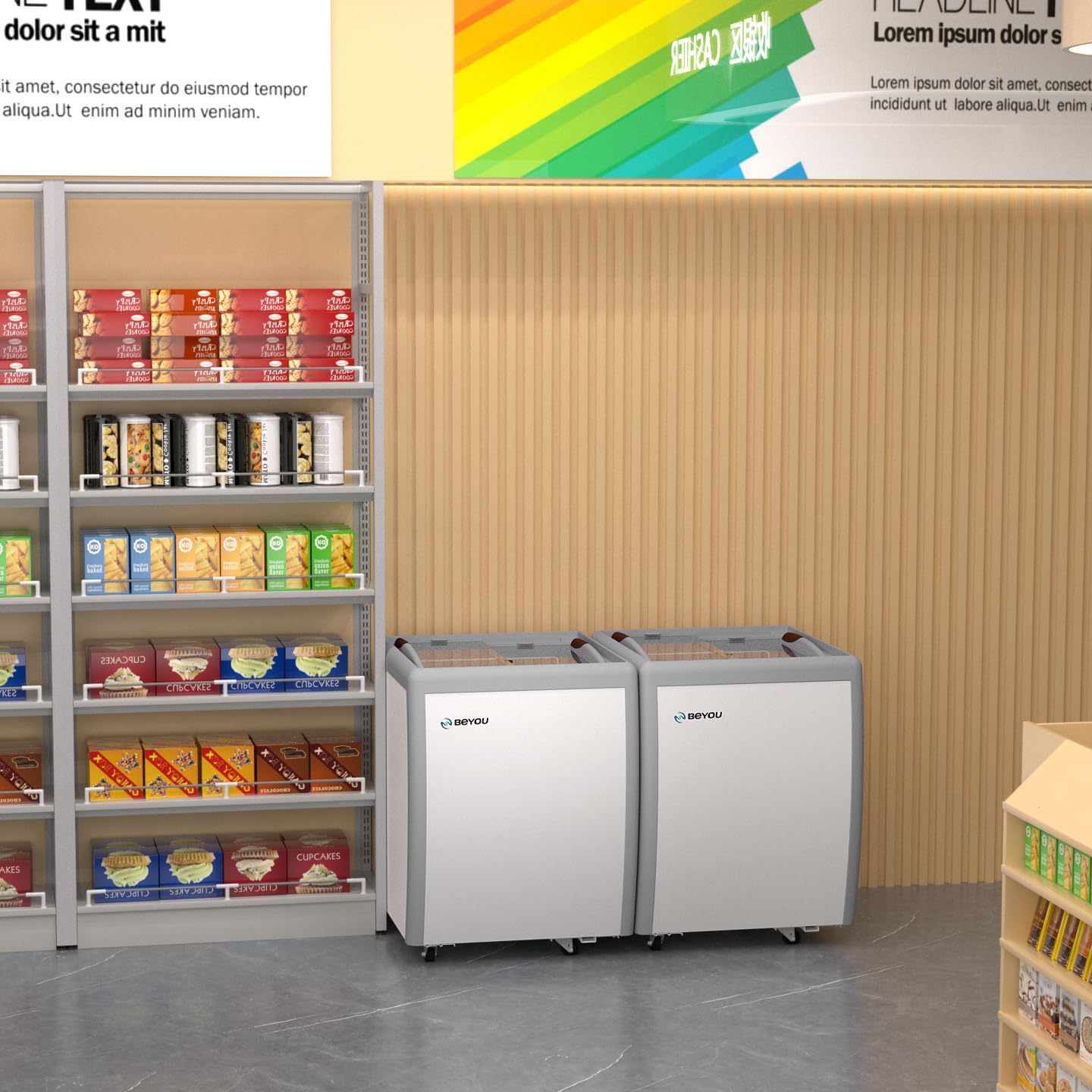 BEYOU Commercial Ice Cream Freezers with Display Glass Top，5.6 Cu.ft Chest Freezer with Wire Basket, White