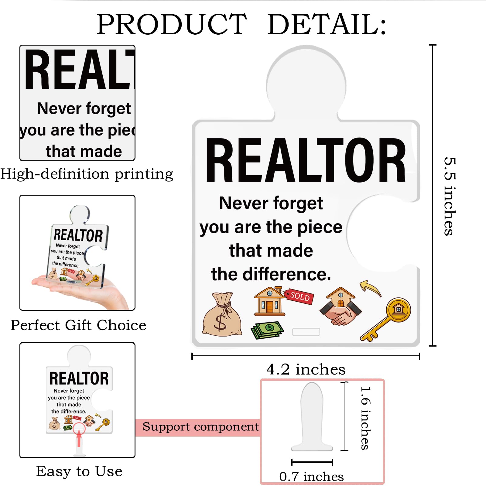 Realtor Gifts for Women Men, Thank You Appreciation Gifts for Real Estate Agents, Motivational Realtors Acrylic Puzzle Plaque Sign Office Decor