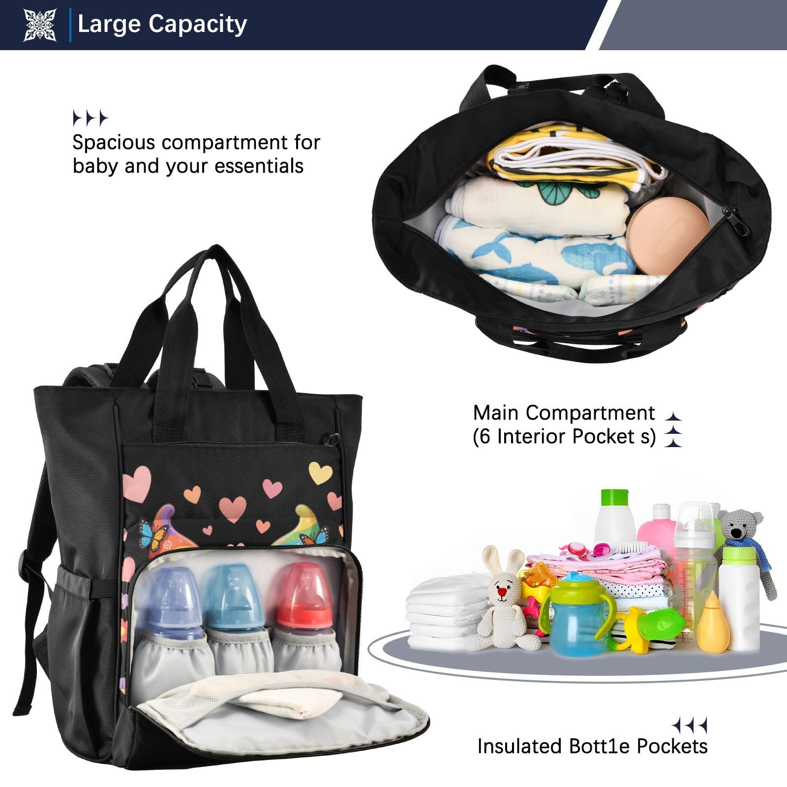 GuoChe Dobby - Mochila para pañales de nailon con múltiples bolsillos