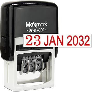 MaxMark 4000 Military Date Format DD/MM/YYYY - Self Inking Date Stamp - Red