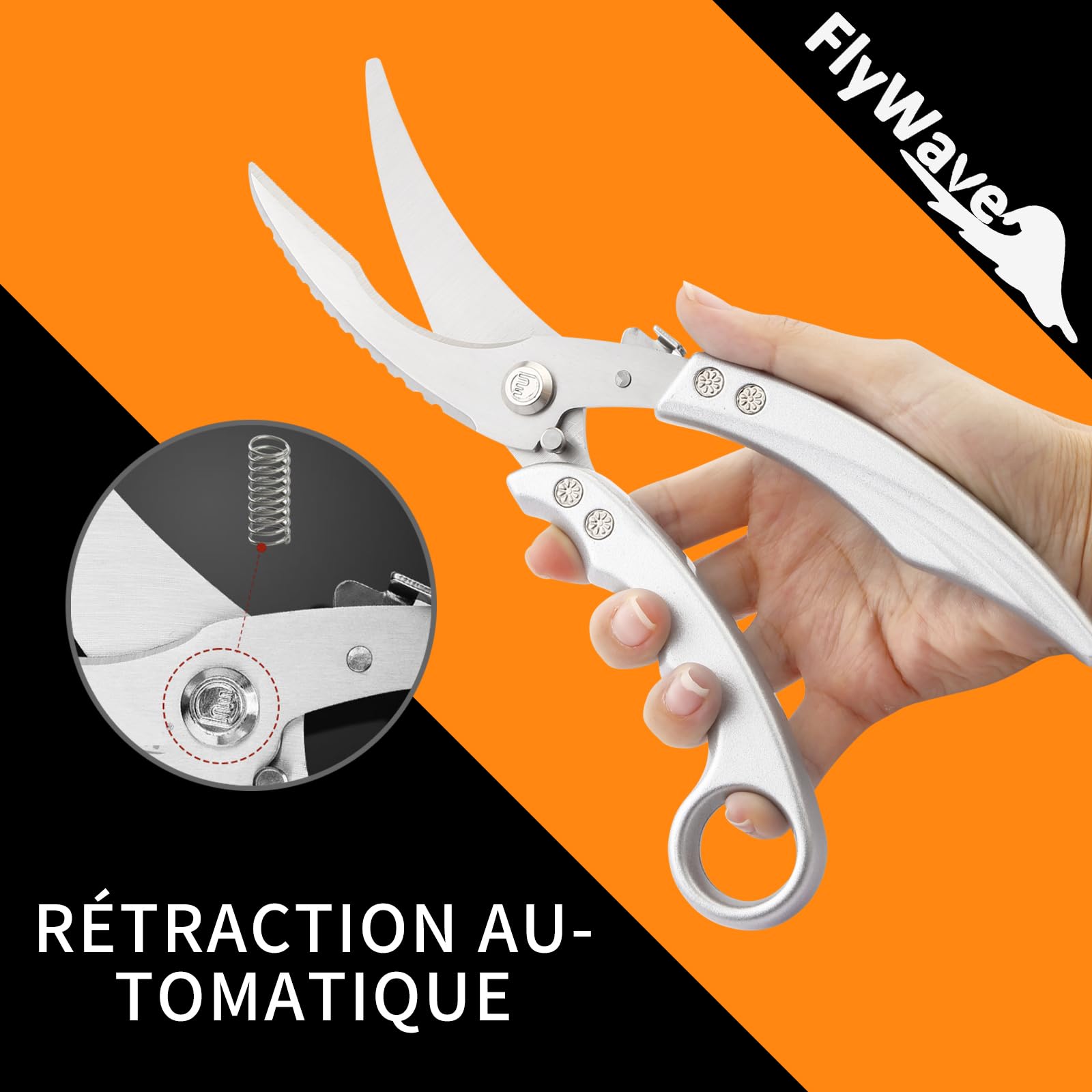 FlyWave Ciseaux de Cuisine Professionnels Multifonctions, Ciseaux à Volaille, Sécateur à Volaille, Ciseaux Poisson, Inox, Tout pour la Cuisine