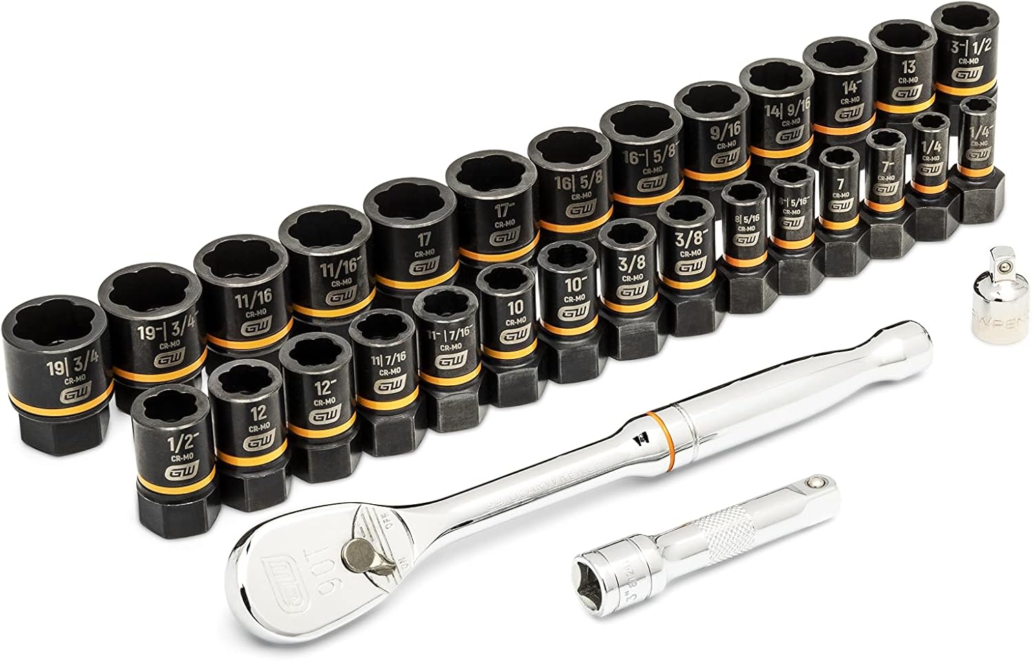 GEARWRENCH 31 Piece Bolt Biter Ratchet Socket Set MM/SAE with EVA Foam Tray - 86525, Black