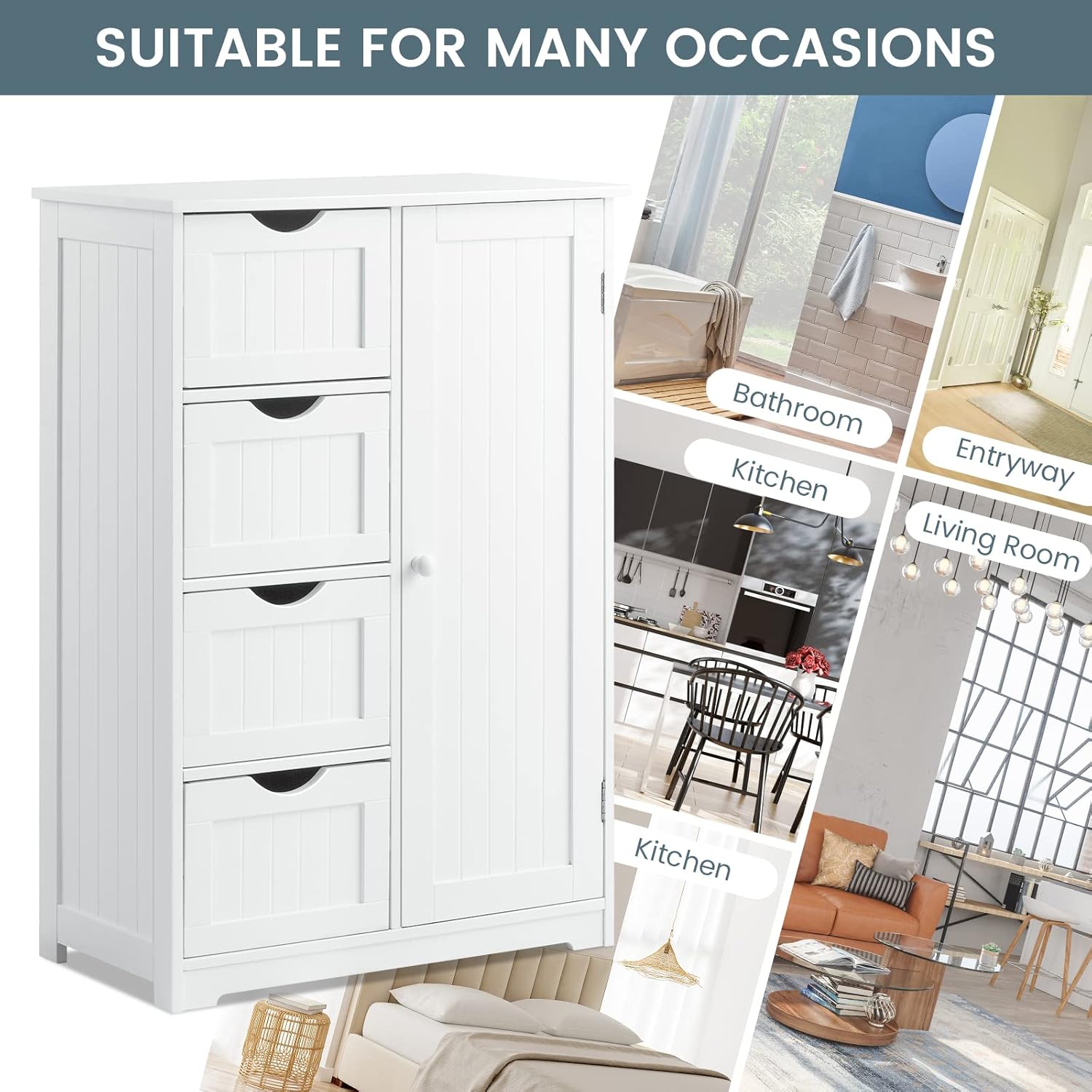 Diagram illustrating the 3-level adjustable shelf design within the cabinet, showing 2.5 inch increments.