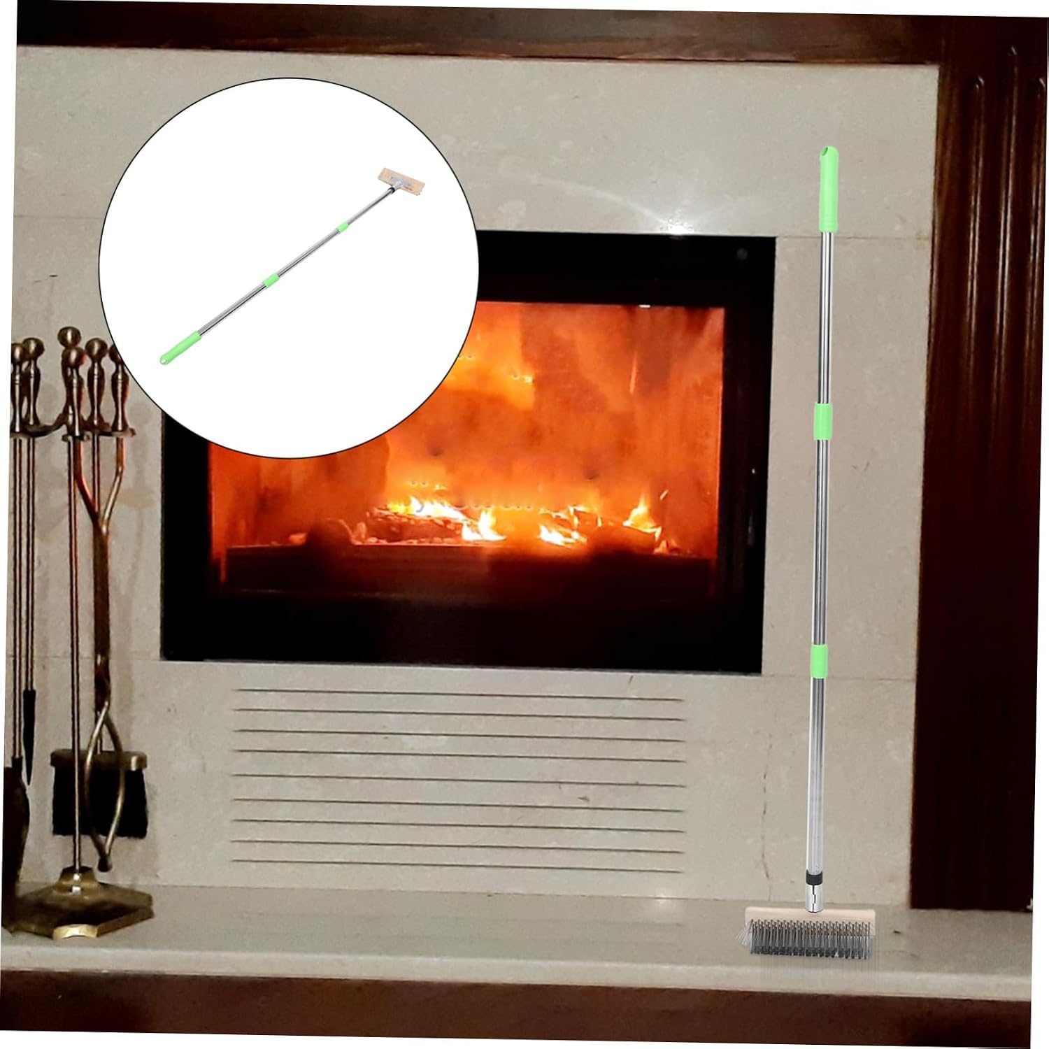 Stainless Steel Fireplace Chimney Brush with Heat Resistant Bristles and Compact Storage, Sturdy Wire Scrubber for Wood Stove and Fireplace Cleaning in Homes and Commercial