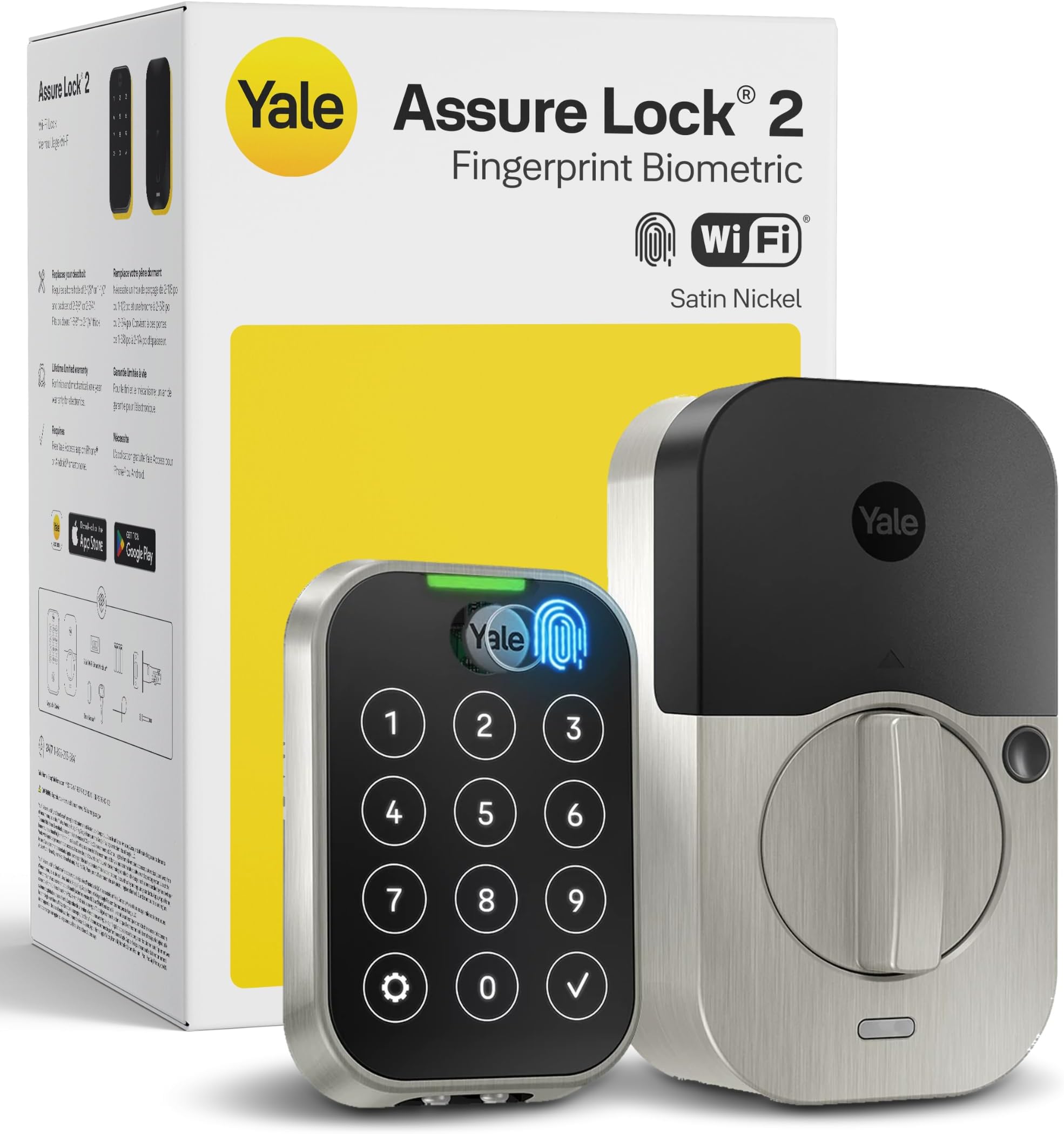 Yale Assure Lock 2 Touch Deadbolt, Satin Nickel Smart Keyless Entry Door Lock with Wi-Fi Connected Touch Keypad and Fingerprint Scanner, YRD450-F-WF1-619