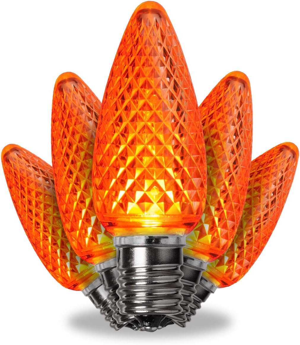 Kringle Traditions Warm White LED Christmas Light Bulbs, C9 LED Replacements, Dimmable SMD Shatter Resistant, Pack of 25 (E17 Base)