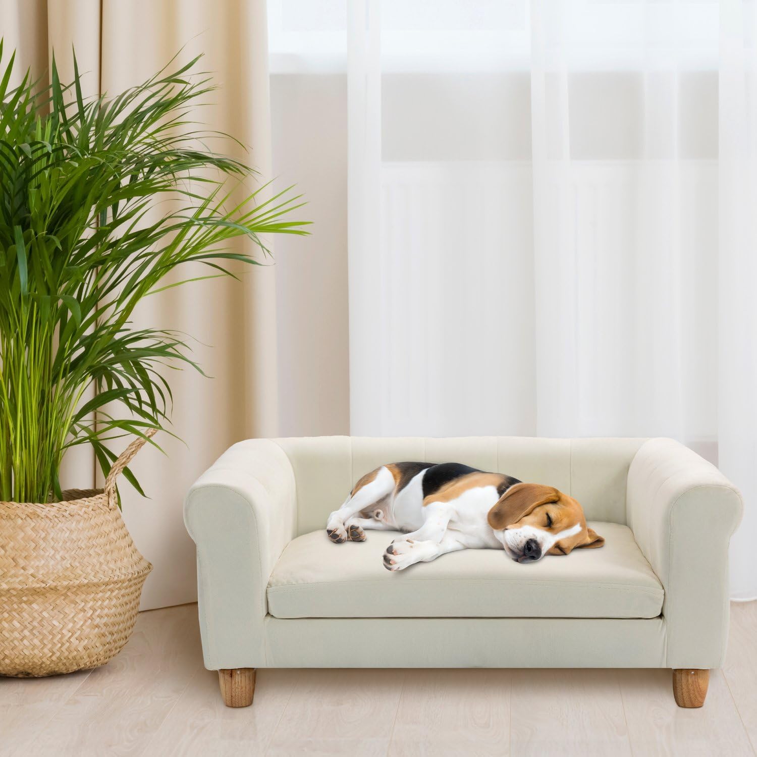 CRITTER SITTERS 33” Faux Suede Ped Bed in Cream, Durable Washable Sofa Couch for Small & Medium Cats & Dogs, Must Have Accessory for Yorkies, Shih Tzus & Frenchies, Kitten & Puppy Essential Furniture