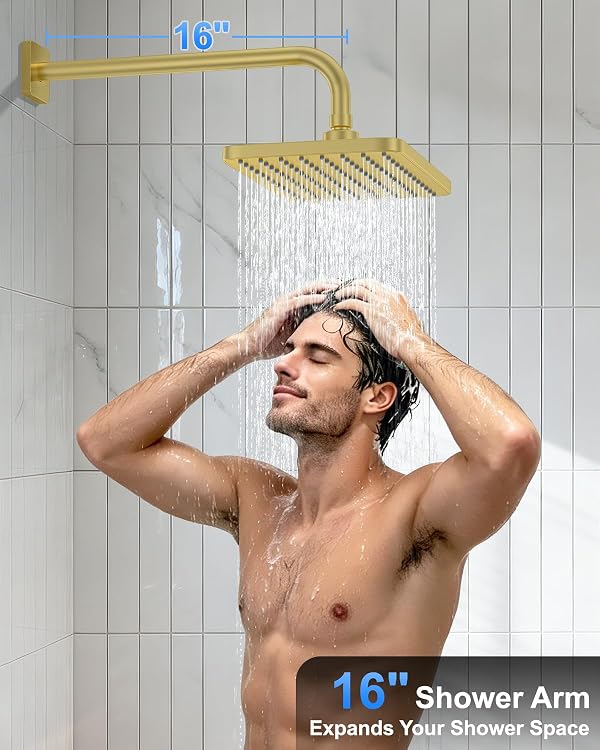 Brushed Gold Shower System Set - Complete with Valve Kit, Rainfall & Filtered Handheld Shower Head spray, Modern Bathroom Fixtures by KOJOX - Image 4