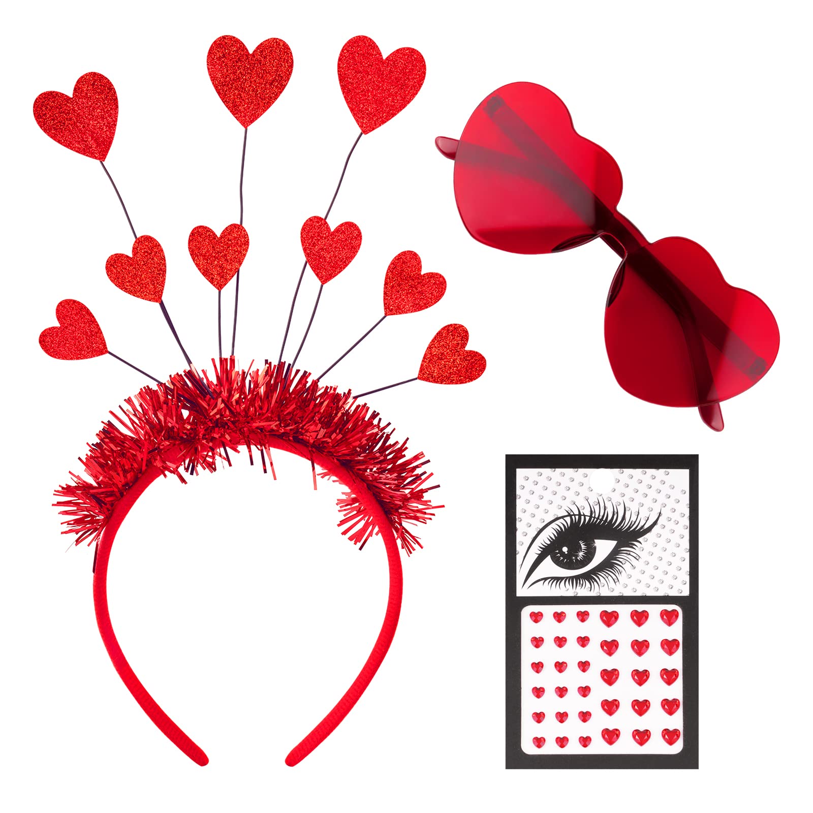 Herz Haarreif Rot Mit Pailletten | Für Valentinstag, Party, Karneval | Glitzer Kopfschmuck