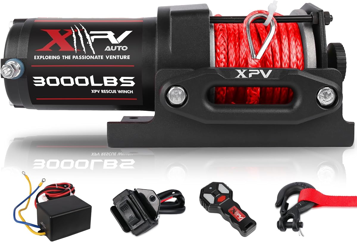3000 lb 12V DC Electric Winch, Off Road Waterproof Winch for UTV ATV Boat with Both Wireless Handheld Remote and Corded Control Recovery Winch Synthetic Rope