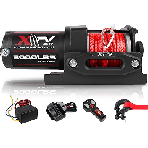 XPV AUTO 3000 lb 12V DC Electric Winch, Off Road Waterproof Winch for UTV ATV Boat with Both Wireless Handheld Remote and Corded Control Recovery Winch Synthetic Rope