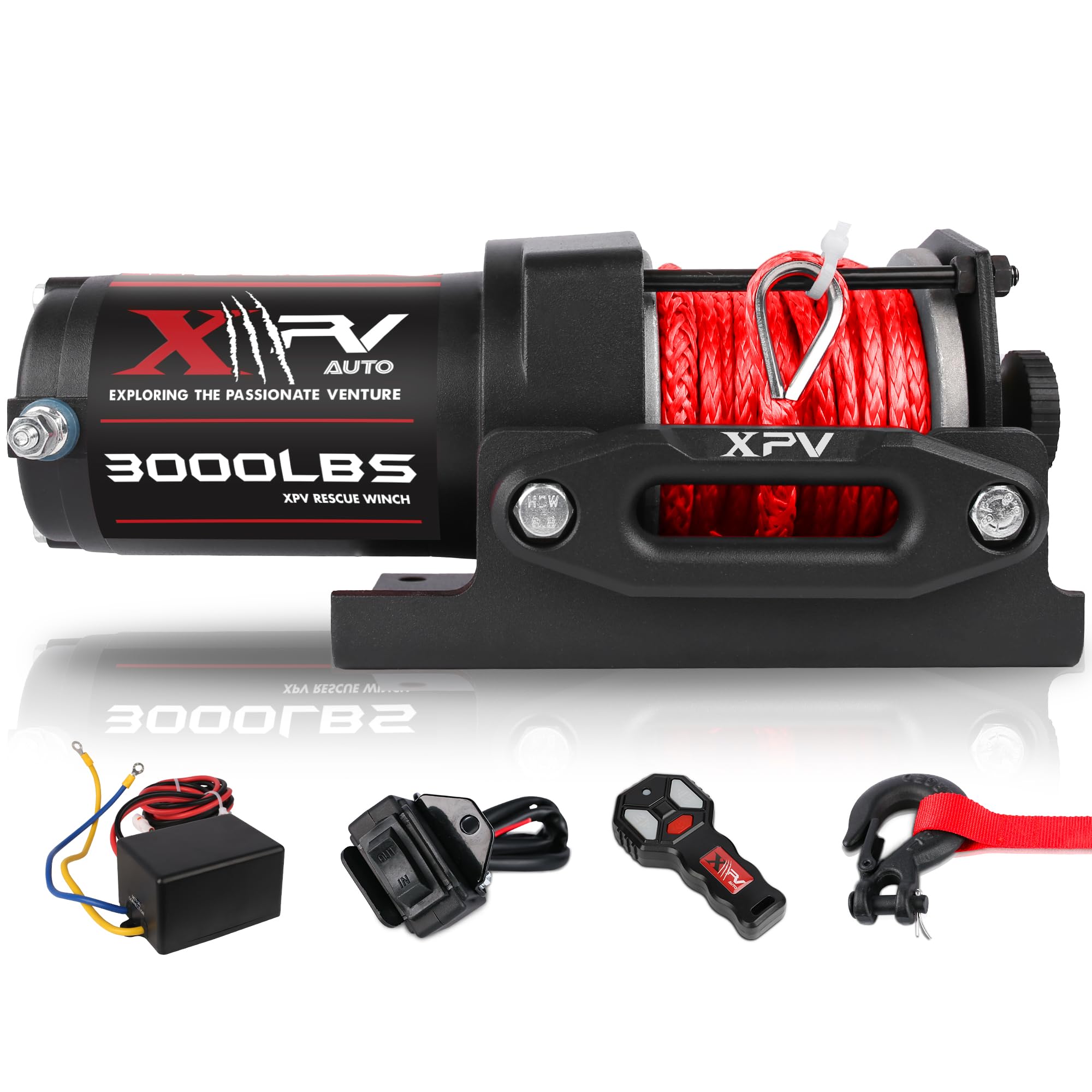XPV AUTO 3000 lb 12V DC Electric Winch, Off Road Waterproof Winch for UTV ATV Boat with Both Wireless Handheld Remote and Corded Control Recovery Winch Synthetic Rope