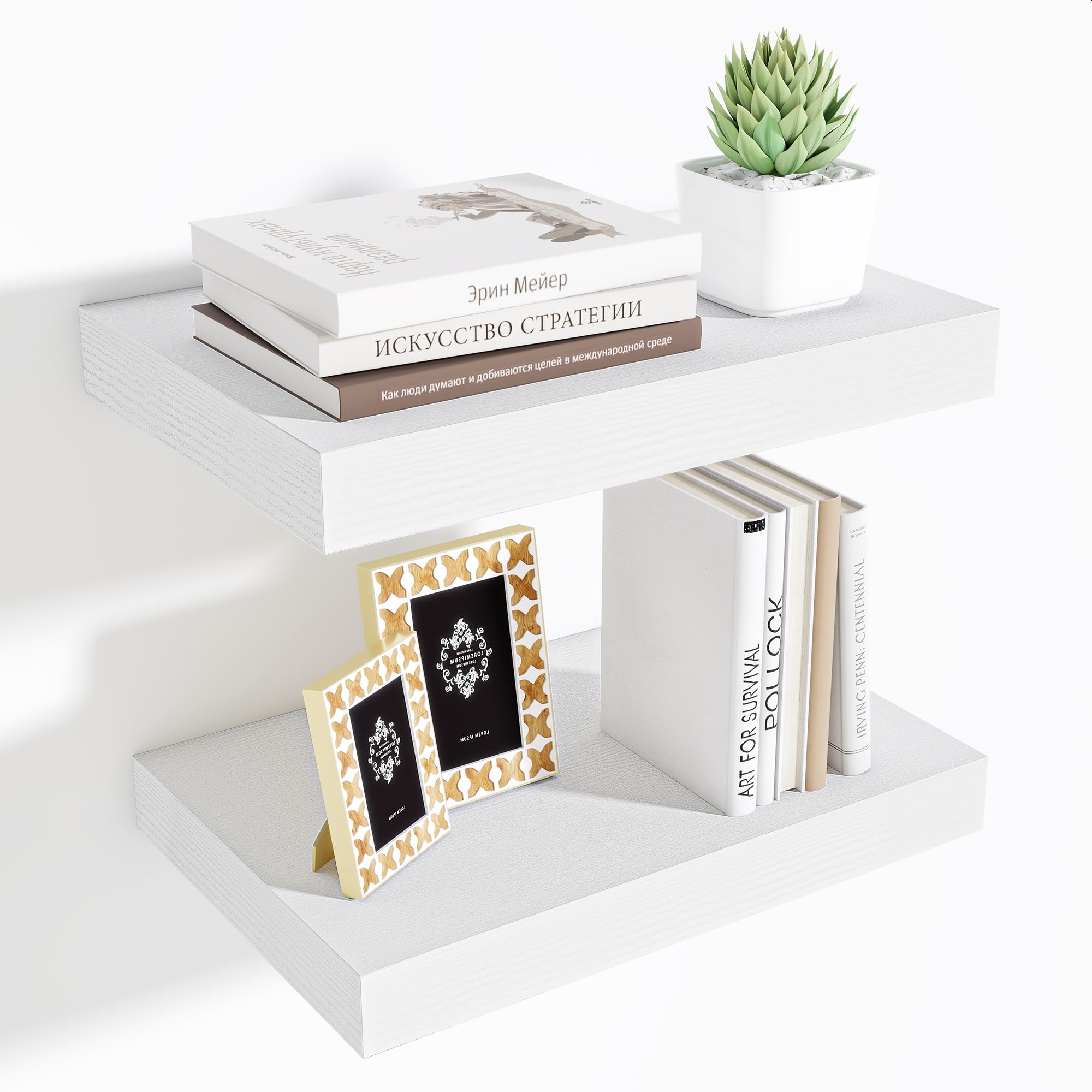 fun memories wood floating shelves 16 inch 10 inch deep shelves wall mount wall shelves with invisible bracket 1634 floating shelves for living room bathroom bedroom white set of 2