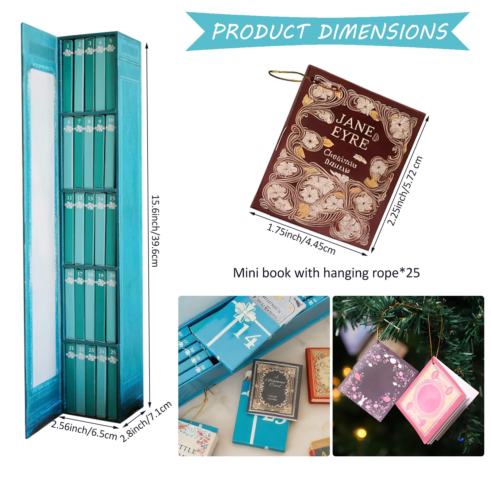 KEAGAN Mini libro ornamento calendario dell'avvento in miniatura biblioteca libreria decorazione Natale conto alla rovescia calendario 25PCS mini libro decorativo libro di Natale calendario
