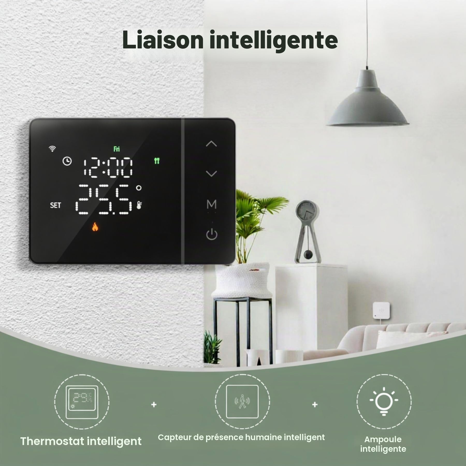 Thermostat Connecté WiFi à Piles pour Chaudière Gaz, Noir, Thermostat d’Ambiance Programmable Hebdomadaire, Écran Tactile, Contrôle Via APP Tuya Smart Life, Montage Mural ou Encastré