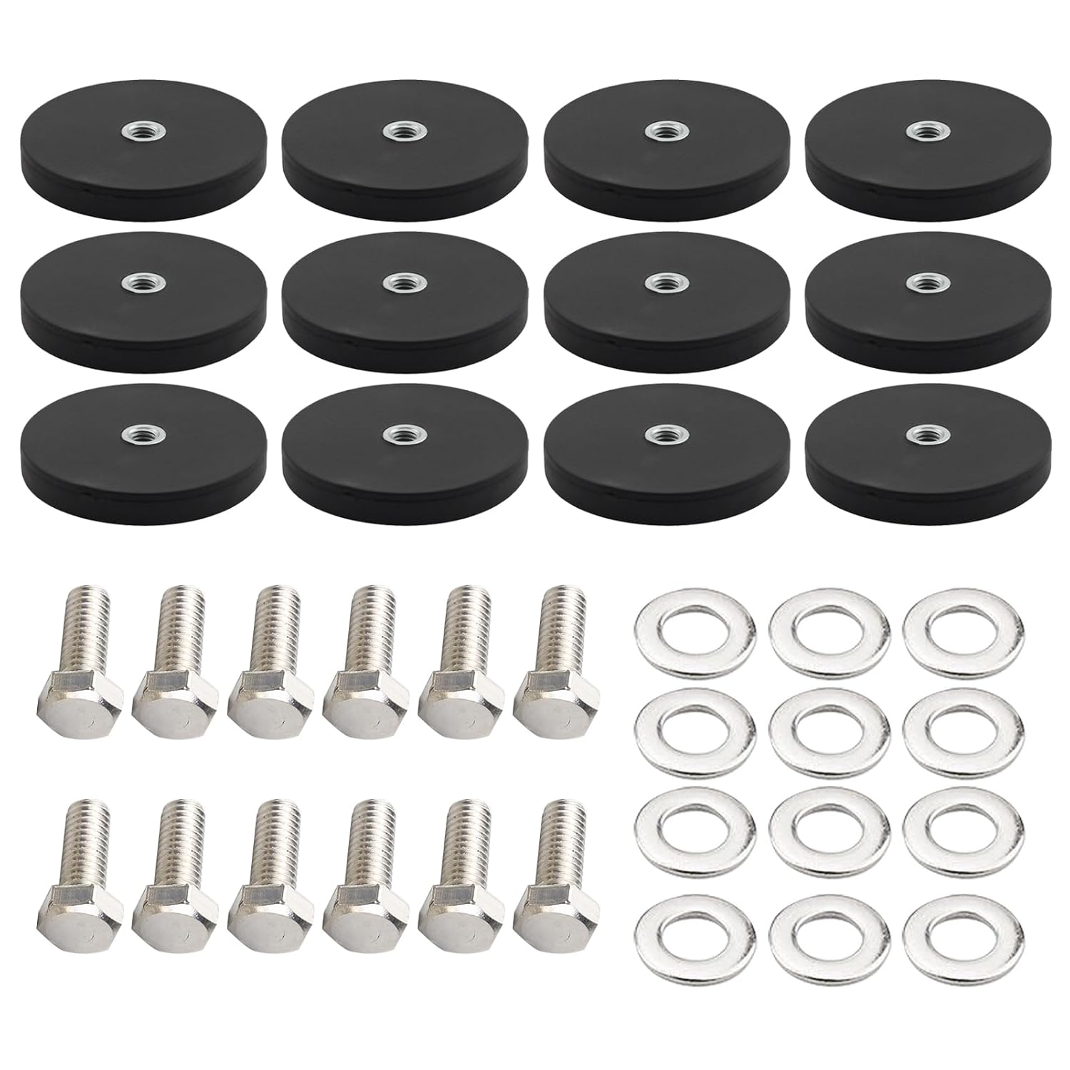 12 Pack Black Rubber Coated Neodymium M4 Female Thread Stud 16.5lbs Strong Industrial Rare Earth Magnets for Lamps Tools Cameras Stands VCR Stands