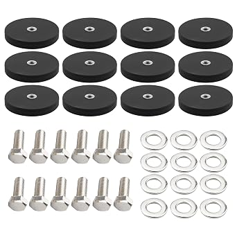 12 Pack Black Rubber Coated Neodymium M4 Female Thread Stud 16.5lbs Strong Industrial Rare Earth Magnets for Lamps Tools Cameras Stands VCR Stands