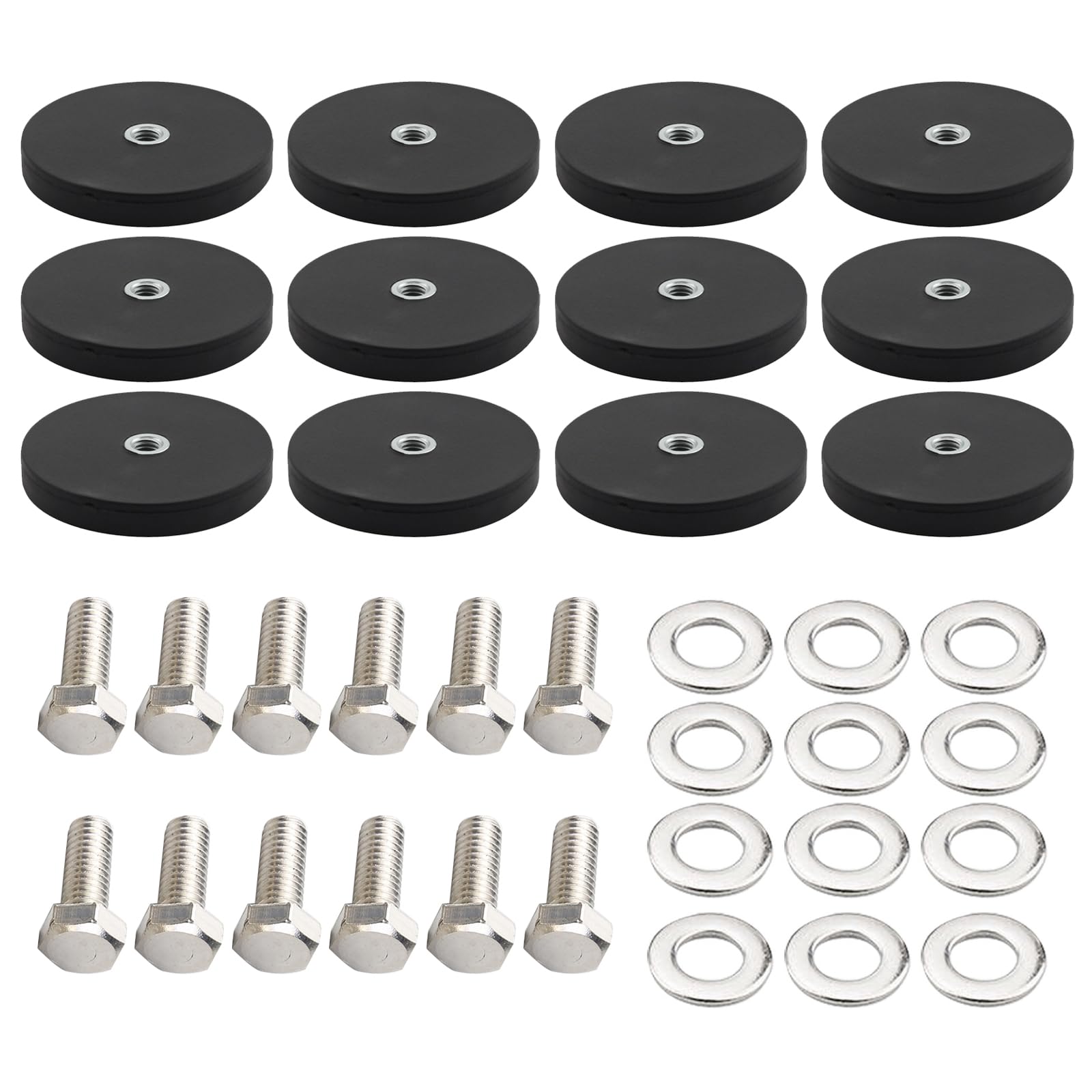 12 Pack Rubber Coated Magnets M4 Female Thread Stud 16.5lbs Strong Neodymium Magnets Led Lighting Bar Base Dome Light Base Anti-Scratch Mounting Magnets for Lamps Tools Cameras Stands VCR Stands