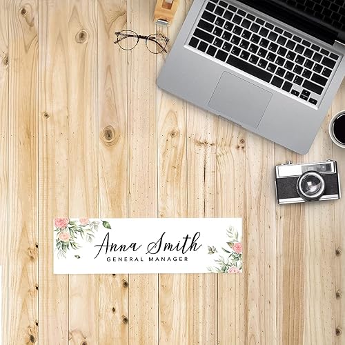 Miniatura 5 de Andaz Press Placa de nombre de escritorio de oficina, diseño floral de melocotón rubor personalizado para el hogar, escritorio, profesor, jefe,