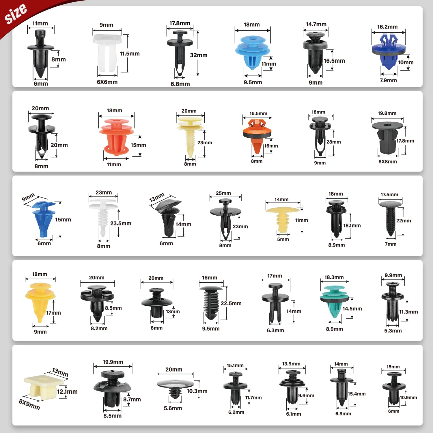 Nilight 1390-teiliges Auto-Halterungs-Clips, Auto-Befestigungs-Set, enthält 33 gängige Größen, Nylon, Stoßstangen-Nieten mit 1 Befestigungsentferner, 10 Kabelbinder für Toyota GM, Ford, Honda, Chevy