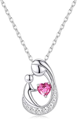 MILACOLATO Mothers Day Necklace for Mom 925 Sterling Silver Mom and Child Necklace with Birthstones Heart Mother Daughter Necklaces for Women New Mum Grandma Wife Birthday Mothers Day Jewelry Gifts
