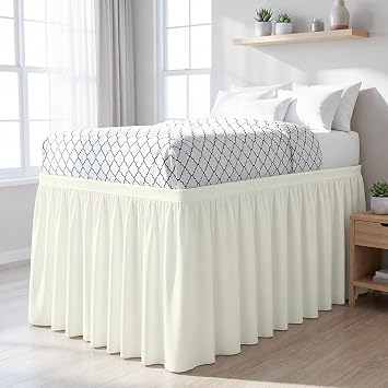 Shreem Linen Dorm Room Bed Skirt Twin XL, Extra Long - 50 Inch Drop Premium Brushed Microfiber Bedskirt with Split Corners for Lofted College Dorm Beds, Ivory